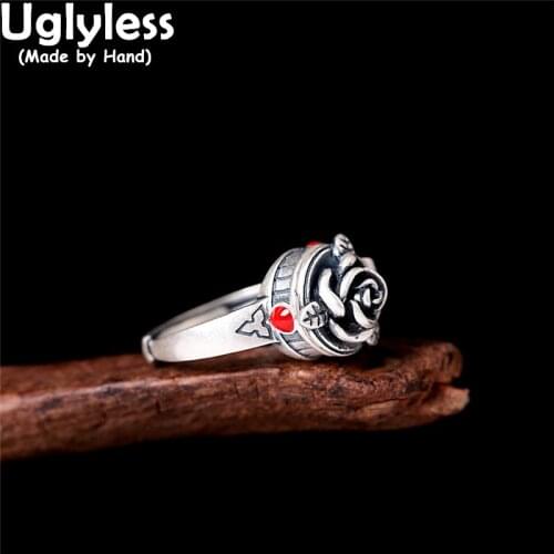 Uglyless Novel Opening Rose Flower Rings for Women Vintage Thai Silver 925 Silver Floral Jewelry Sachet Box Open Rings Creative
