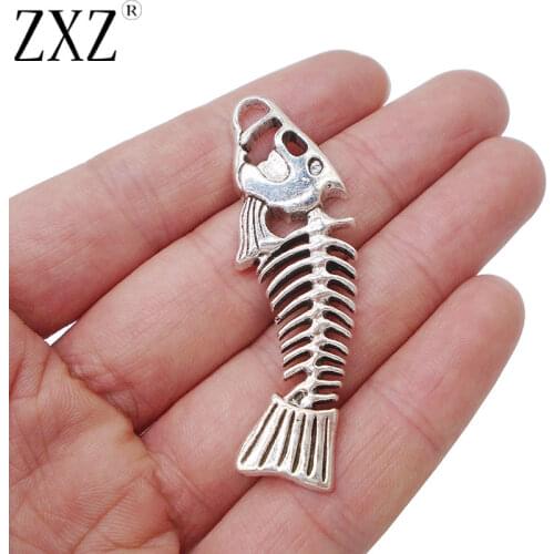 ZXZ 10pcs Large Fish Bone Skeleton Halloween Charms Pendants Beads for Jewelry Making Findings