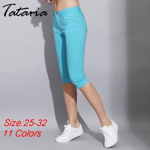 1Skinny WOMEN Capris Jeans Pants Female Knee Length Stretch Slim Jeans shorts Women Candy Color Summer Denim Jeans Shorts