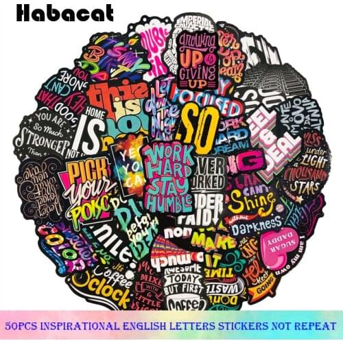 50Pcs/Pack Dazzling Colors Inspirational English Letters Stickers For Fridge Laptop Skateboard Luggage Car Motorcycle Pegatinas