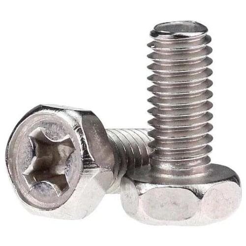 20pcs M5 M6 304 a2 Stainless Steel Hex Cross Recess Head Bolts Screws GB29.2 8-30mm Thread Length
