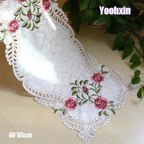 2021 satin pink Embroidery bed Table flag Runner cloth cover dining Lace tea tablecloth placemat party Christmas Wedding decor