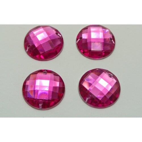 50 Hot Pink Acrylic Flatback Sewing Rhinestone Round Button 20mm Sew on beads