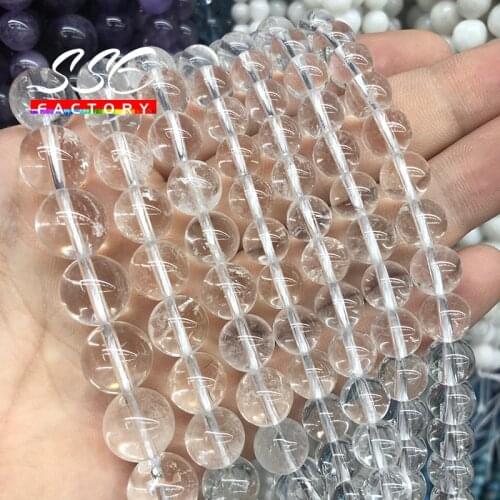 A+ Natural White Crystal Quartz Beads Round Loose Stone Bead 15"Strand 4 6 8 10 12mm For Jewelry Making Diy Bracelet Accessories