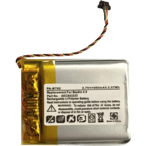 AEC643333 Battery for Beats Studio 2.0 Headset Earphone Headphone 3.7V 560mAh Li-Po Li Polymer Rechargeable Bateria Replacement