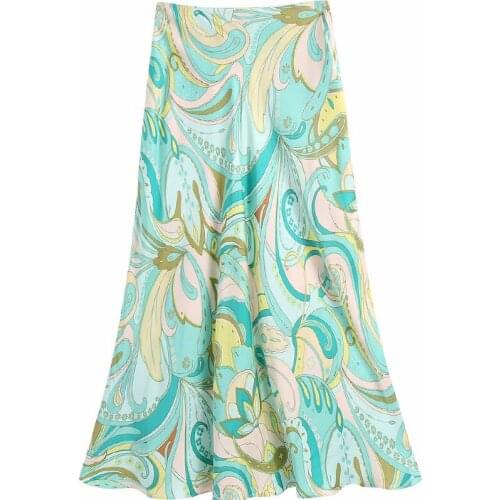 Aonibeier Fashion Printed Summer Long Maxi Skirt Casual Holiday A-Line High Waist Women Ankle Length Skirts Female Bottoms