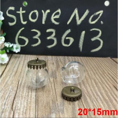 Free ship!!! 50sets/lot 20*15mm glass globe & 15mm bronze crown base set glass globes charm glass vial pendant glass cover orbs
