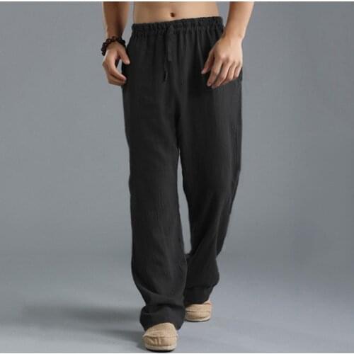 2021 New Arrivals Men Casual Golf Trousers Loose Wide-leg Pants Linen Breathable Pant Male Large Size Sports Sweatpants For Man