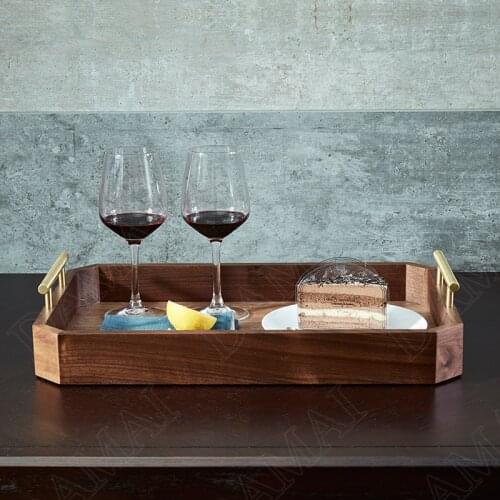 Black Walnut Wood Storage Tray Living Room Desktop Tableware Organizer Bedroom Cosmetic Container European Home Decoration