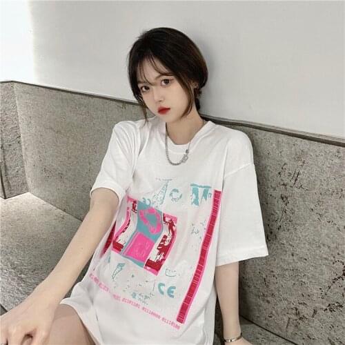 Summer letter personality printing short-sleeved printed t-shirt female Harajuku style loose top T-shirt all-match female