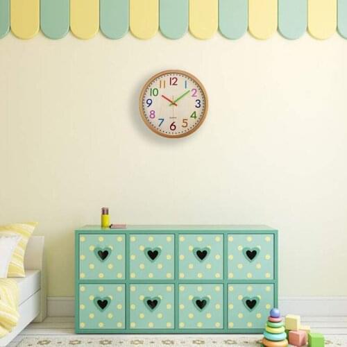 Hot YO-Silent Non Ticking Kids Wall Clock, Battery Operated Colorful Decorative Clock for Children Nursery Room Bedroom School C