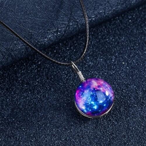 Hot Galaxy Crystal Ball Luminous Couple Necklace Universe Dream Star Pendant Party Jewelry Suitable for woman Girl Vintage Gift