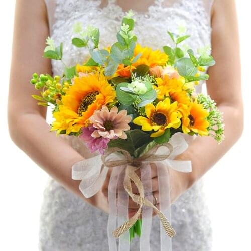 Artificial Sunflower Bouquet Silk Sunflower Decorative Fake Flower Wedding Bouquet Desktop Decor For Party Home Garden Decor DIY