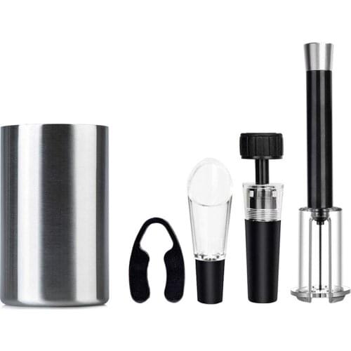 Insulated Wine Cooler Bucket with Wine Aerator with Wine Opener, Wine Air Pressure Pump Opener Set
