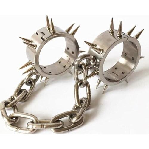 Stainless Steel Metal Chain Spiked Ankle Cuffs Adult Games BDSM Bondage Restraints Toture Feet Fetish Sex Toys For Couples