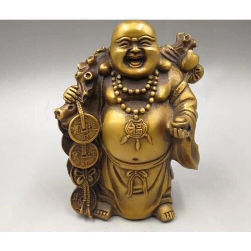 Brass Copper carved auspicious fortune treasure Maitreya Bodhisattva buddha