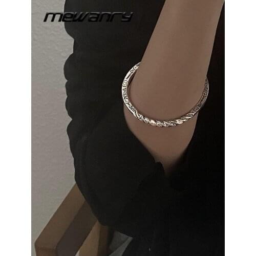 MEWANRY 925 Sterling Silver Couple Bracelets Smiley Face Accessories Trendy Punk Vintage Irregular Texture Bangles Party Jewelry