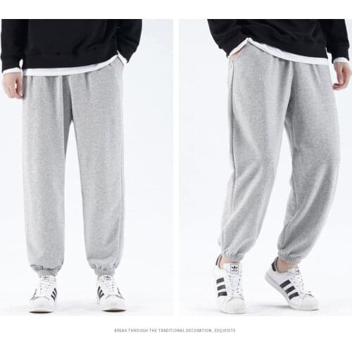 2021 Mens casual pants fitness sportswear men large size solid color sports pants male troausers black gym jogging sports pants