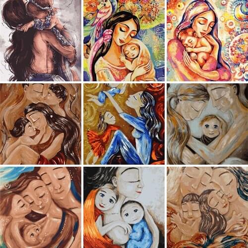 Mom and Baby Paintings By Numbers Full Kits Frameless Digital Painting 40x50cm 26 Colors Home Decor Diff:4 Stars VA-1751
