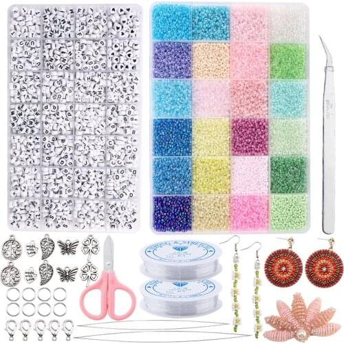 Jewelry Craft Beads Kit 20000pcs 2mm Glass Seed Beads and 1820pcs Letter Beads Set for Bracelets Necklaces DIY Jewelry Making