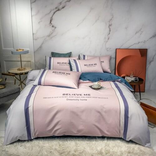 2020 New 100% Cotton Light luxury Printed Bedding Set color blocking Duvet Cover Sets Bed Flat Sheet Pillowcases Queen Size 4Pcs