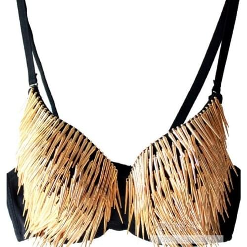 New Night Club DS Costume Collar Dancer Singer Metal Rivets Bra Intimates Bras Sequined Belly Dancing Duftgold