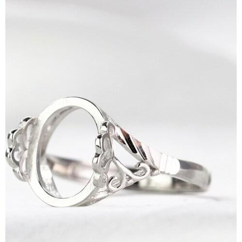 Wholesale 10pcs/lot 925 Sterling Silver Women Engagement Wedding Ring 10x12mm 10x13mm Semi Mount Ring for Amber Opal Setting