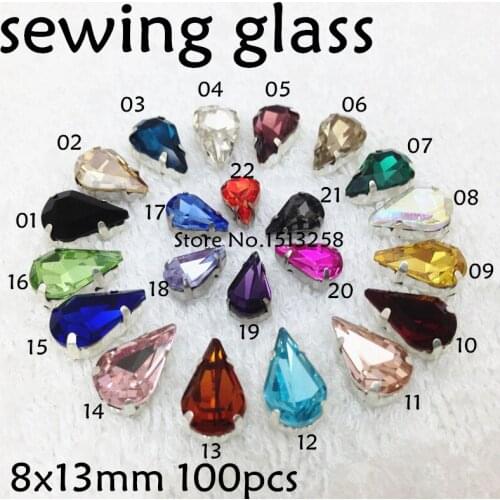 Wholesale 8x13mm 100Pcs Pear Drop Fancy Stone with Claw Setting Teardrop Crystals More Colors Sew on for dress,Jewelry
