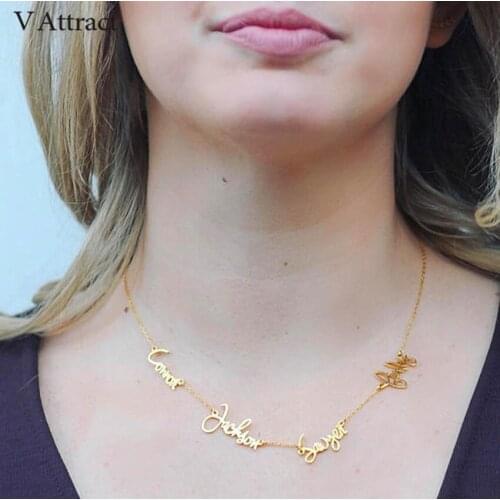 V Attract Family Jewelry Personalized Four Multiple Names Statement Necklace Women Choker Custom Bijoux Femme Gold Chain Kolye