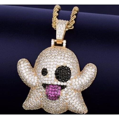 Ghost Necklace and Pendant with Tennis Chain Gold and Bling Cubic Zircon Men Jewelry