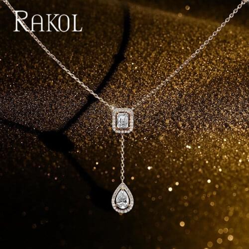 RAKOL Fashionable Simple Cubic Zirconia Jewelry Pendant Women Necklace Girls Party Dress Accessories Anniversary Gift NL20689