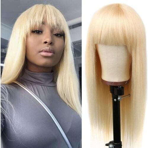 Sapphire Human Hair Wigs Bob Wig Short Human Hair Wig With Bangs For Black Women Natural Color Straight 613 Blonde Bang Wig