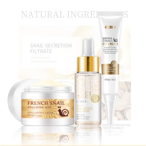 24K Gold Snail Nourishing Face Serum Anti-Fine Lines Firming Skin Eye Cream Anti-aging Facial Essence Improve Drying Face Cream