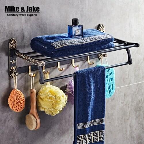 Whole aluminum fold white gold bath towel rack Active bath towel rack bathroom towel holder Antique Double towel shelf MH8503A