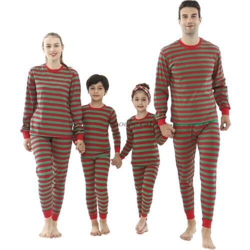 Striped Family Matching Outfit 100% Cotton Children Sleepwear Merry Christmas Comfortable Family Clothing Set for Kids for Adult