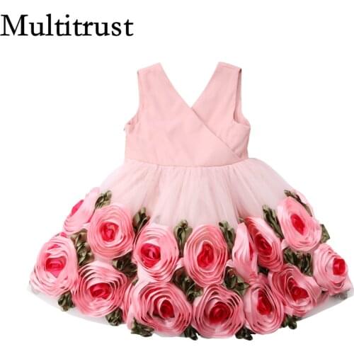 Citgeett Pink Sweet Floral Newborn Kids Baby Girl Princess Party Bowknot Fashion Summer Pageant Dress Clothes