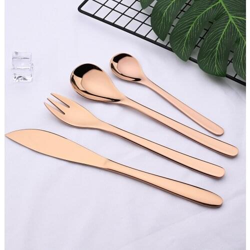 Rose Gold Tableware Set Mirror Silverware Set 304 Stainless Steel Cutlery Kitchen Knife Spoon Flatware Western Dinnerware Set