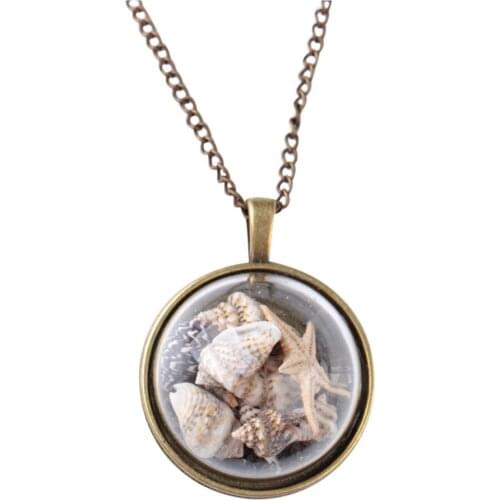 Stijl Strand Schelp Zee Ster Ketting Ocean Element Glas Cover Hanger Ketting Voor Gift Ожерелье Collar Collana Necklace Колие