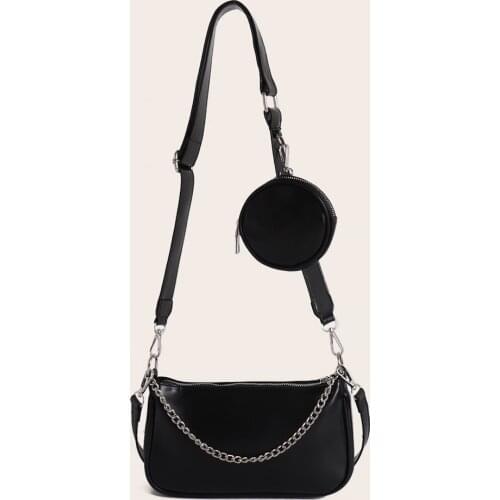 2pcs/set Fashion Women PU Leather Shoulder Underarm Bag Casual Solid Color Chain Handbags Portable Travel Purse Composite Set