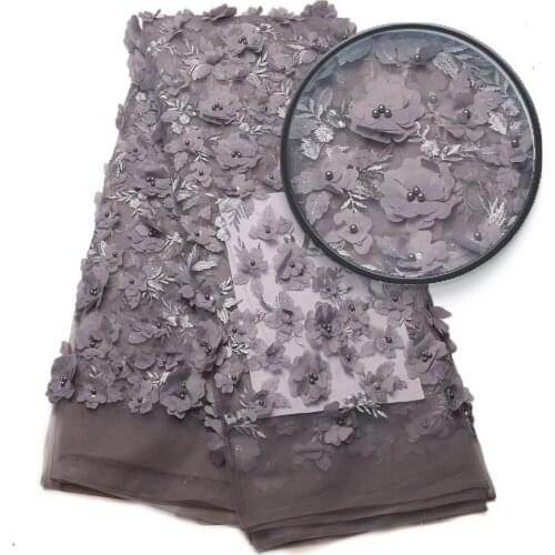 Embroidered Blue Tulle Lace High Quality 3D Fabric Flowers Hot Sale Beaded Lace Fabric XZ810B-5 French Lace FABRIC