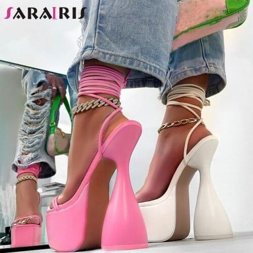 SaraIris 2021 New Arrival Women Sandals Lace Up Solid High Heel Open Toe Platform Sandals Women Sexy Party Brand Women Shoes