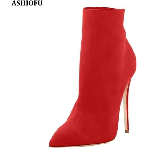 ASHIOFU New Handmade Ladies High Heel Boots Pointed Toe Party Prom Ankle Boots Dating Evening Fashion Short Boots Shoes