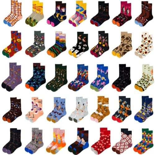 Female Cotton Socks Painting Style Colorful Creative Male Skateboard Hip Hop Socks Fashion Personalized Novelty Men Women Sock
