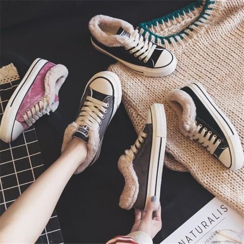 New Winter Vulcanized Women Suede Leather Sport Shoes Female Running Shoes Snow Boots Outdoor Cotton-padded shoes Warm Sneakers