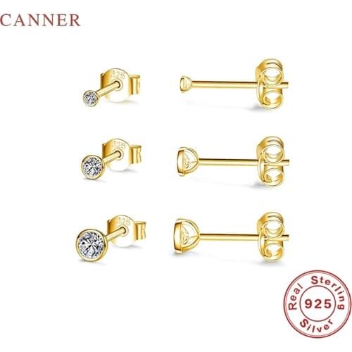 CANNER 3pc/Set Earrings For Women 925 Sterling Silver Pendientes Diamond Mini Lady Piercing Stud Earrings Fine Jewelry Joyero