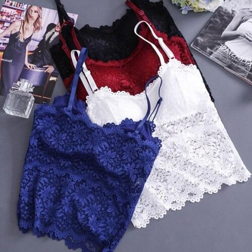 Gathered vest tops womens openwork lace nightclub Cami Bralette crochet lace tube top