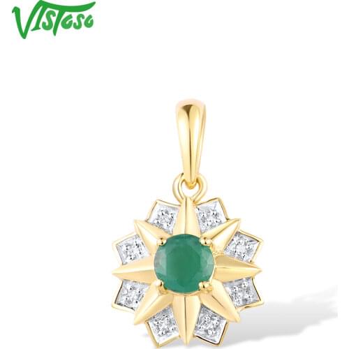 VISTOSO Gold Pendants For Women Authentic 14K 585 Yellow Gold Sparkling Emerald Diamond Star Pendant Elegant Gifts Fine Jewelry