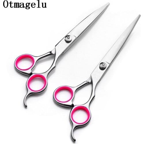 1PCS 7.0 inch Professional pet scissors for dog grooming Hair DIY Modeling repair High Quality Straight Thinning Curved Scissors