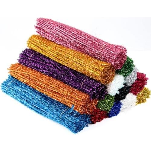 100pcs 30cm Glitter Chenille Stems Pipe Cleaners Arts DIY Craft Supplies Christmas Birthday Decorations Home Party Accessories