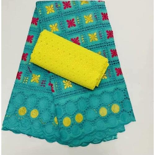 2.5+2.5 Yards Dry Lace With Cotton Scarf Fabric 2020 High Quality Green Senegal African Swiss Voile Lace In Switzerland Dry Lace